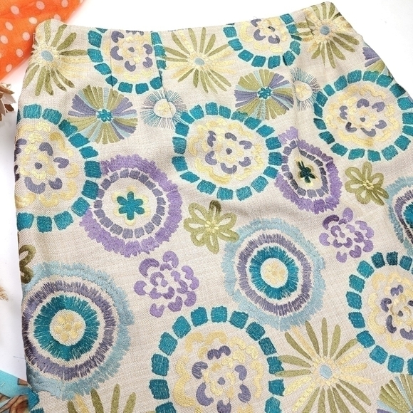 Sevier Skirt Cotton Linen Embroidered Floral Weave Skirt Sz 12 - Picture 10 of 10